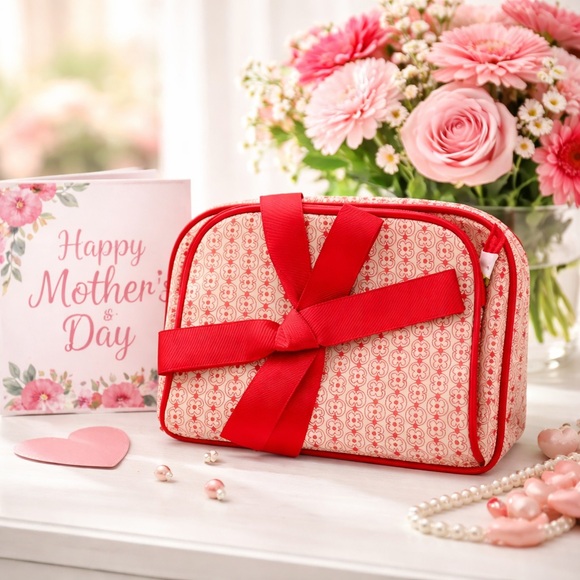 Emma Fox Handbags - EMMA FOX 2-Piece Cosmetic & Toiletry Bag Set Cherry Red & Cream NWOT Bow-and-Go